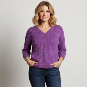 d&co Medium Purple 3/4 Sleeve V-neck Sweater